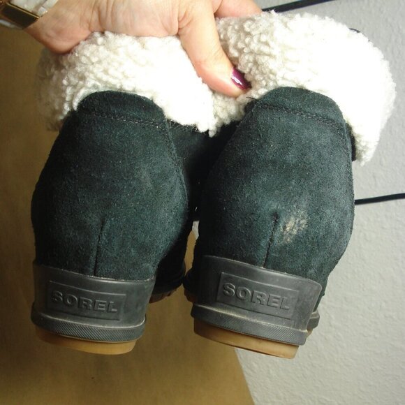 SOREL EVIE Wedge Booties Women's Size 10US 41EUR Black Cozy Lace Up Boots - Picture 4 of 11